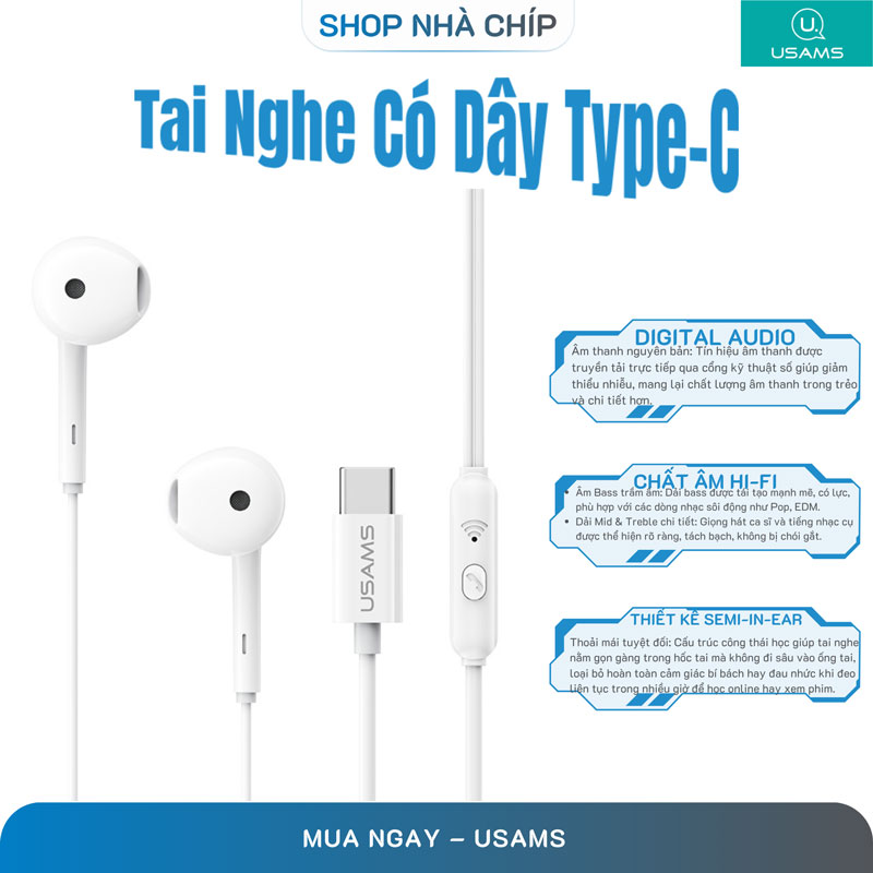 Tai Nghe Có Dây Type-C USAMS SJ771 EP-50 Chất âm Hi-Fi Dây Dài 1m2 (Hàng chính Hãng)