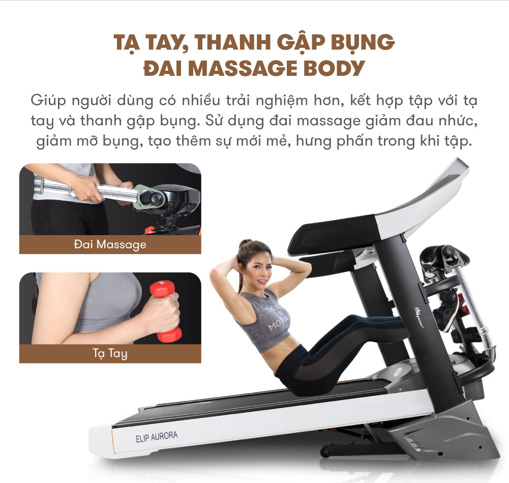 Máy Chạy Bộ Điện Đa Năng ELIP Aurora Động Cơ Mạnh 4.0HP, Thảm Chạy Rộng, Êm Ái, Chống Trơn Trượt