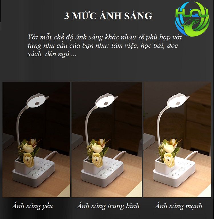 Đèn Bàn Điều Khiển Từ Xa Huqu Tích Hợp Hộp Đựng Bút ,Ổ Cắm Điện Và Cổng Sạc USB HQ-T3 -Hàng Chính Hãng .