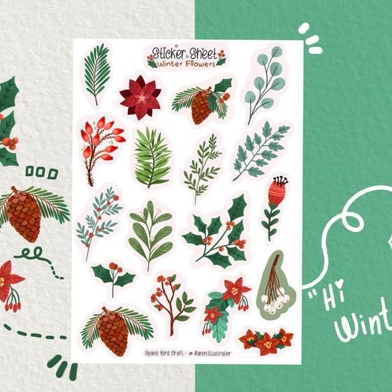 Sticker sheet winter flowers - chuyên dán, trang trí sổ nhật kí, sổ tay | Bullet journal sticker - unim063