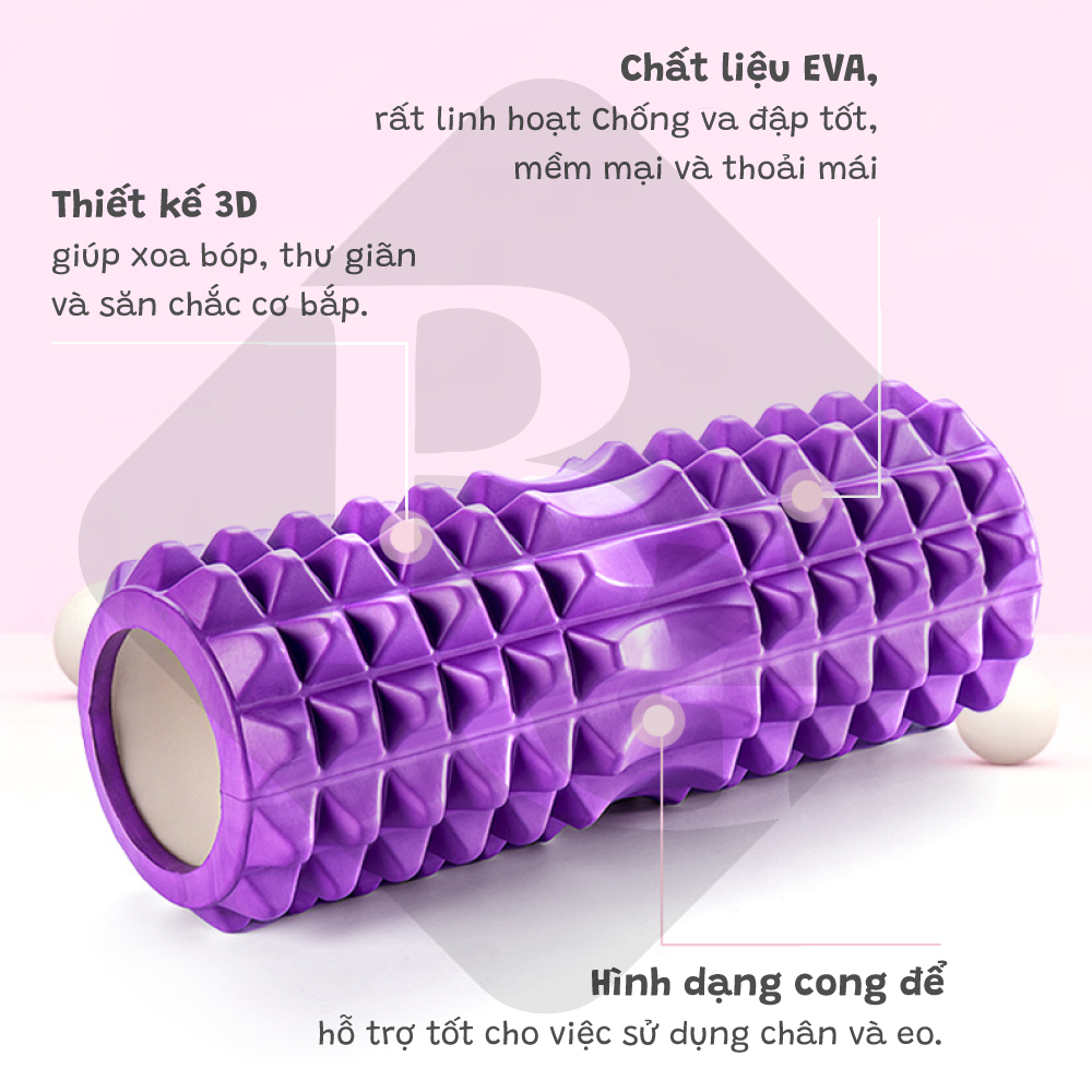 Combo Thảm Tập Yoga 6mm,Con Lăn Massage Ống Lăn Dãn Cơ Foam Roller BLUE- Bóng tập yoga size 65cm Tập Gym, Yoga, Thể Hình