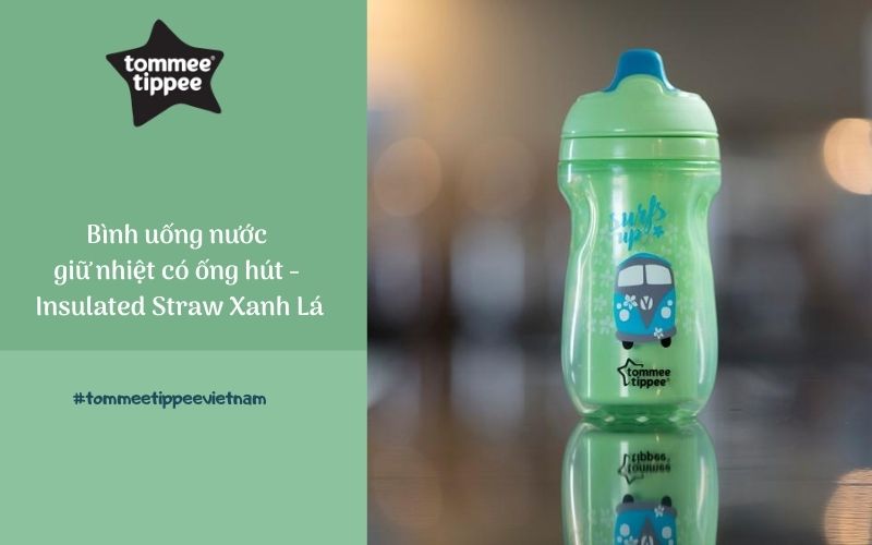 Bình uống nước giữ nhiệt có ống hút cho bé Tommee Tippee 260ml từ 12 tháng - Insulated Straw Xanh Lá