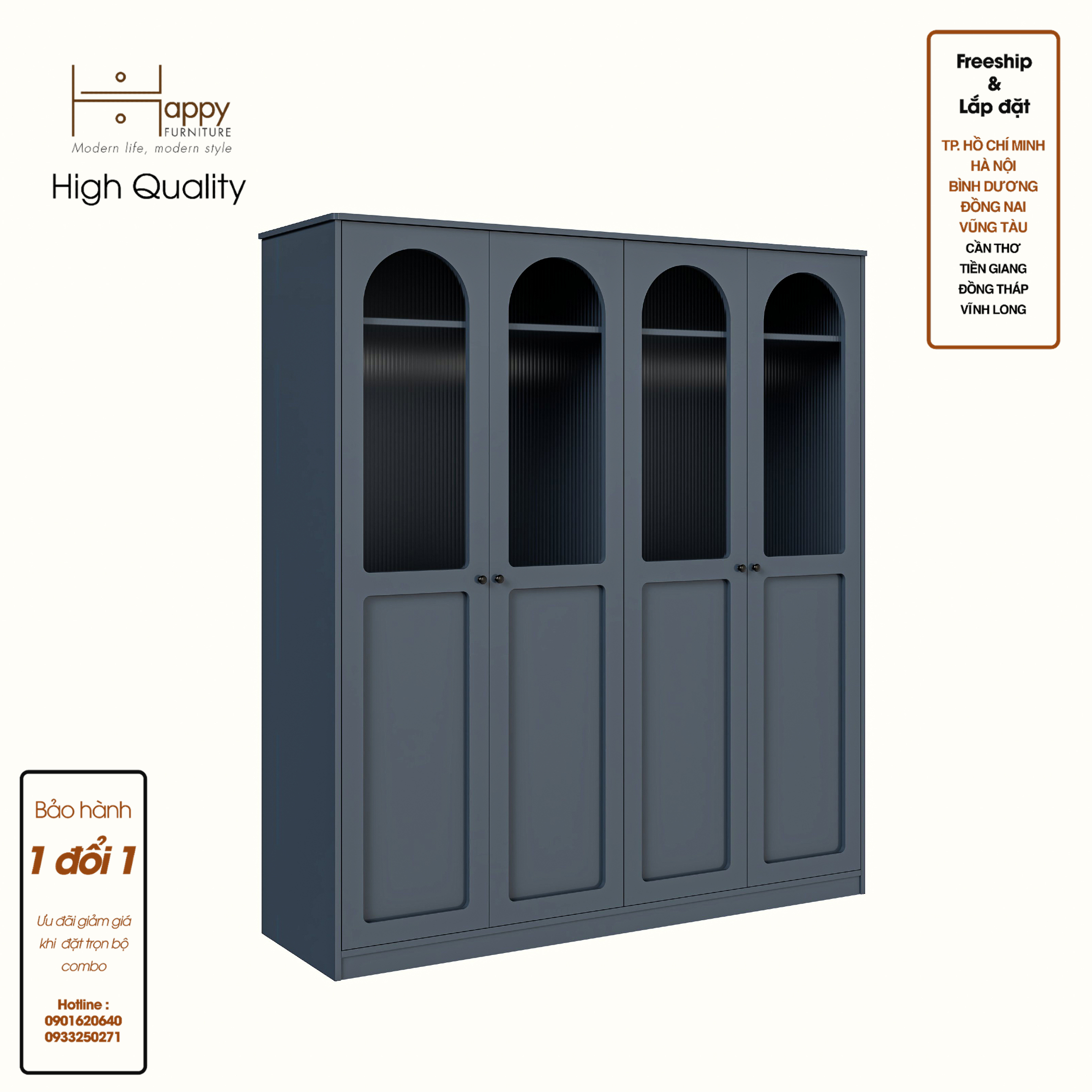 [Happy Home Furniture] SISEEL, Tủ quần áo cửa kính 4 cửa mở , 180cm x 54cm x 200cm ( DxRxC), TCM_186
