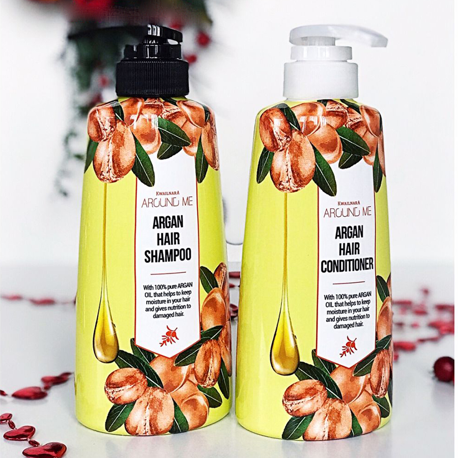 Cặp dầu gội - dầu xả thảo dược Around Me Argan Hair Hàn Quốc 500ml + Móc khóa