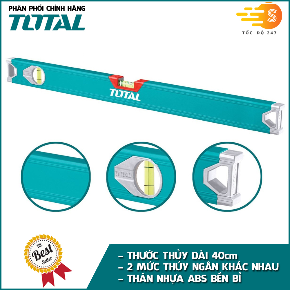 Thước thủy 40cm có 2 mức thủy  TOTAL TMT24036 - thân nhựa ABS, độ chính xác cao, nhỏ gọn tiện dụng, chống nước