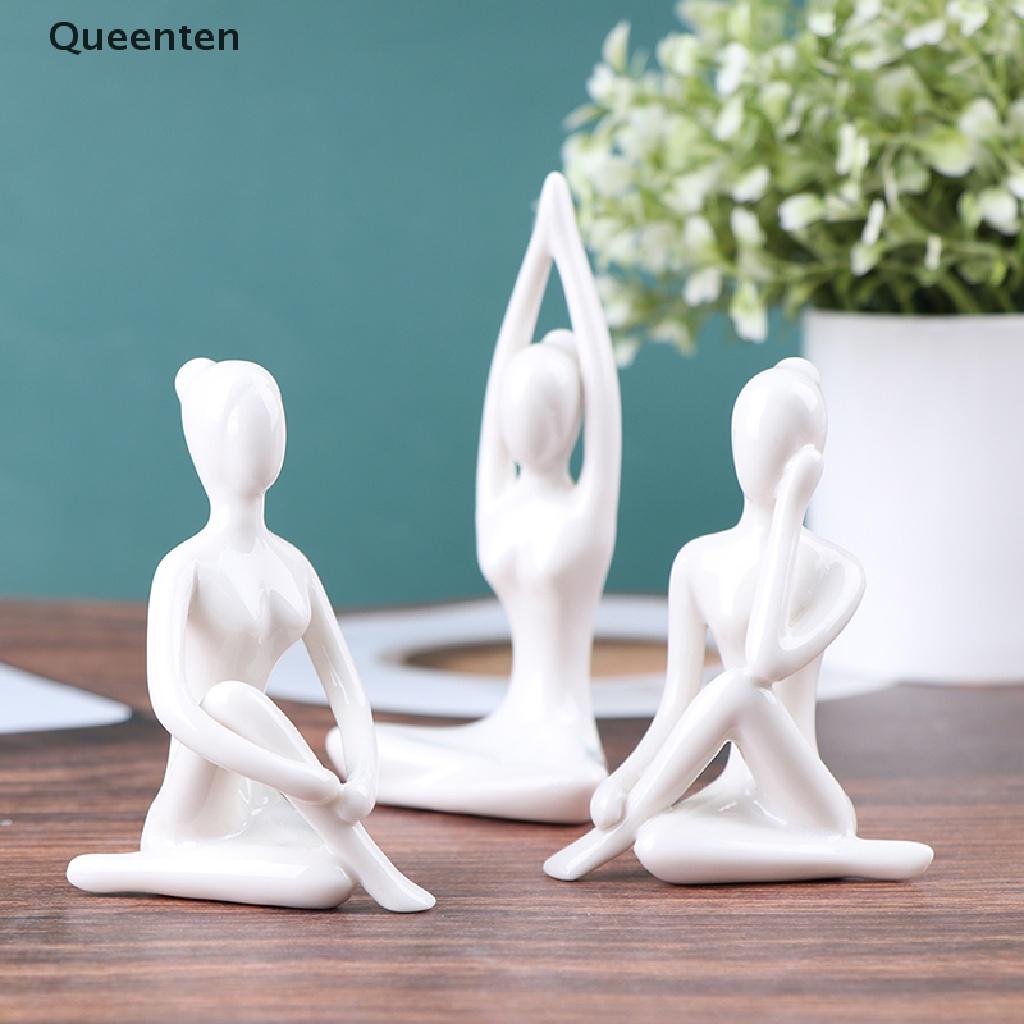 Queenten 6 Styles Meditation Yoga Pose Statue Figurine Ceramic Yoga Figure Decor Ornament QT