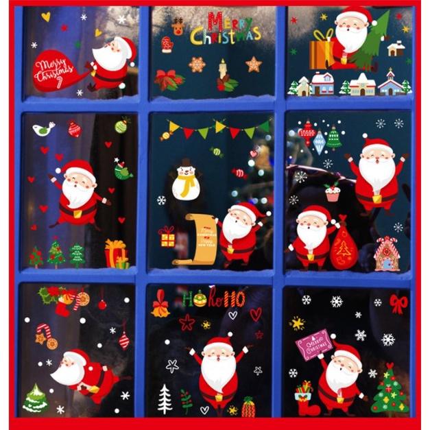 Decal trang trí Noel combo Ông già Noel lùn tinh nghịch