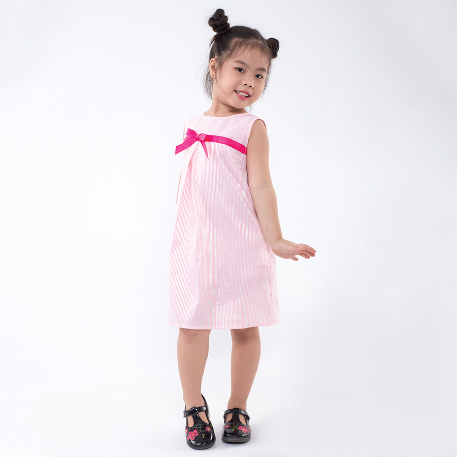 Đầm Suông Sọc Hồng Nơ Ruy Băng Hồng UGETHER UKID170