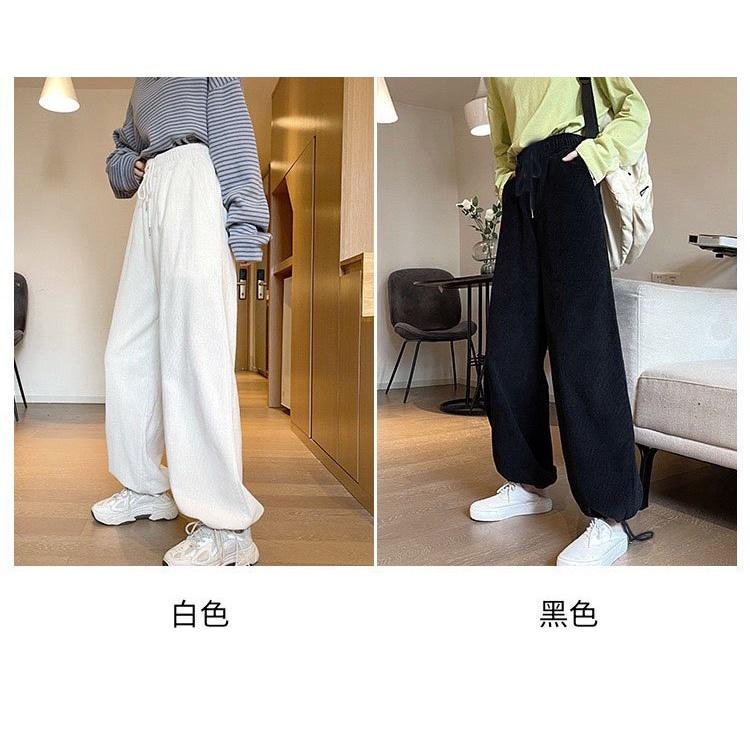 Quần dài NHUNG Dáng Suông có dây rút ống - Chất Vải NHUNG Kiểu Thể Thao UNISEX Hai Màu Đen, trắng. 04x