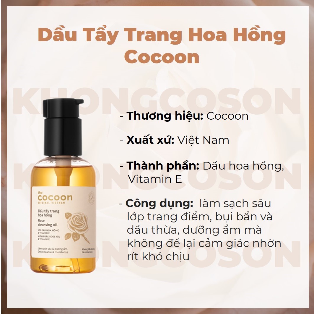 Dầu Tẩy Trang Hoa Hồng Cocoon Cleasing Oil 140ml + Tặng Kèm Túi Cói Thời Trang