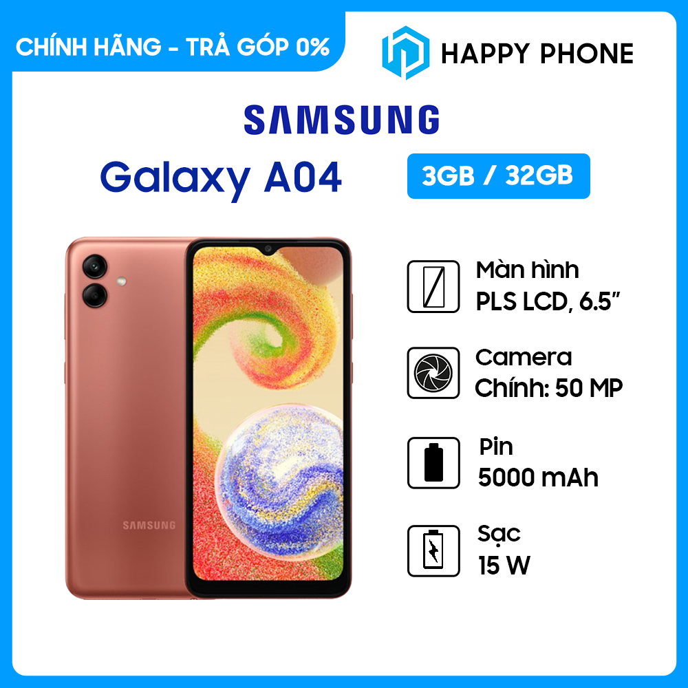 Điện Thoại Samsung Galaxy A04 (3GB/32GB) - Hàng Chính Hãng - Đã kích hoạt bảo hành điện tử