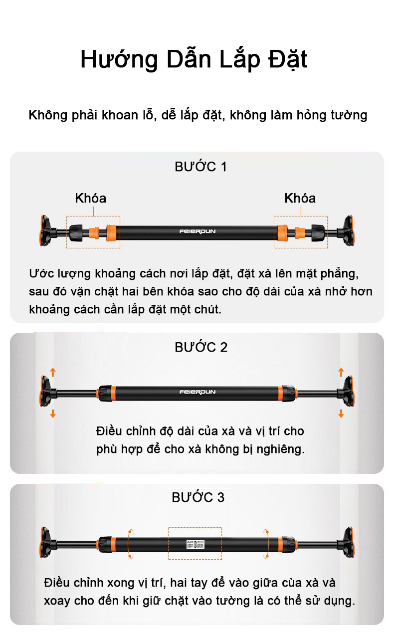 Xà Đơn Treo Tường Thế Hệ Mới FED-0228 - Kích Thước 65-90CM