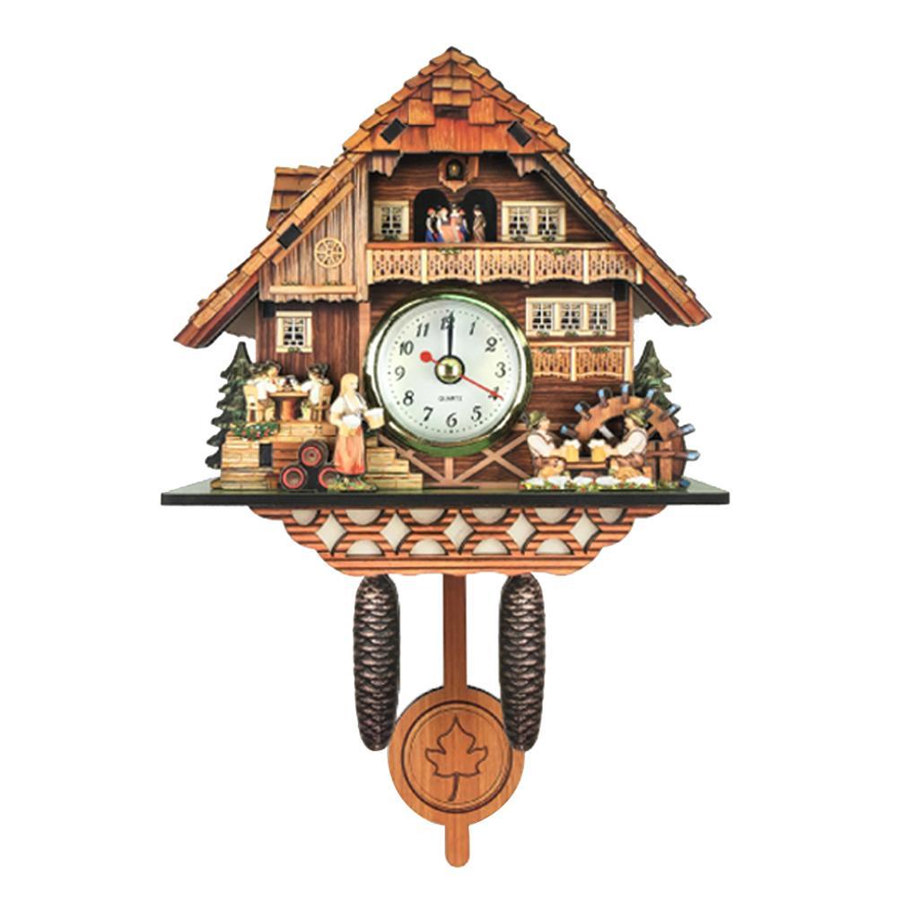 2pcs Wooden Cuckoo Clock Birds Wall Clocks for Kids Bedroom Living Room Decor