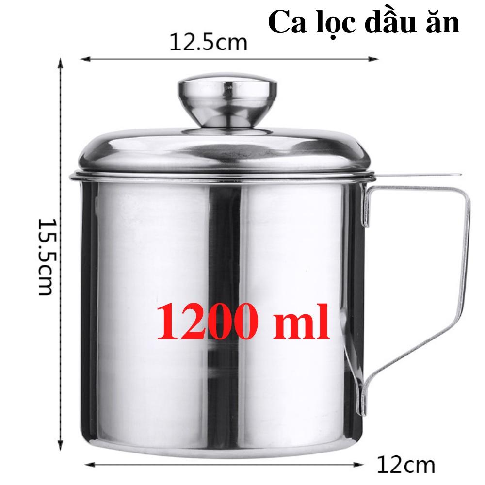 Ca lọc dầu ăn Inox 304 dung tích 1.2l đến 2.2l kèm lưới lọc