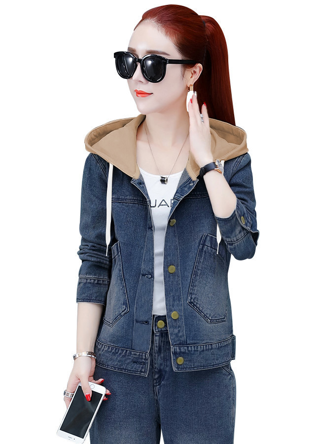 Áo khoác jean nữ phối nón màu 