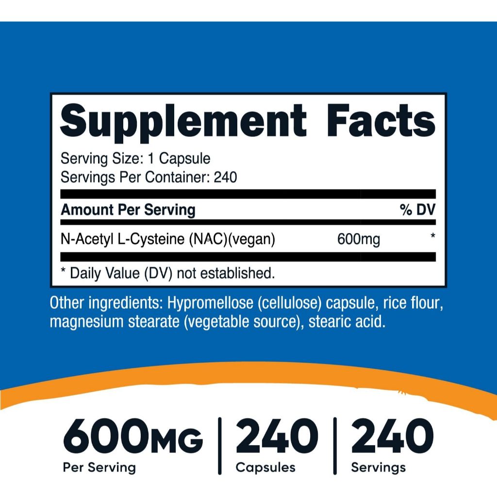 Viên Uống Nutricost NAC 600mg (180 viên), Bảo Vệ Gan, Giải Độc Gan, Giúp Mát Gan