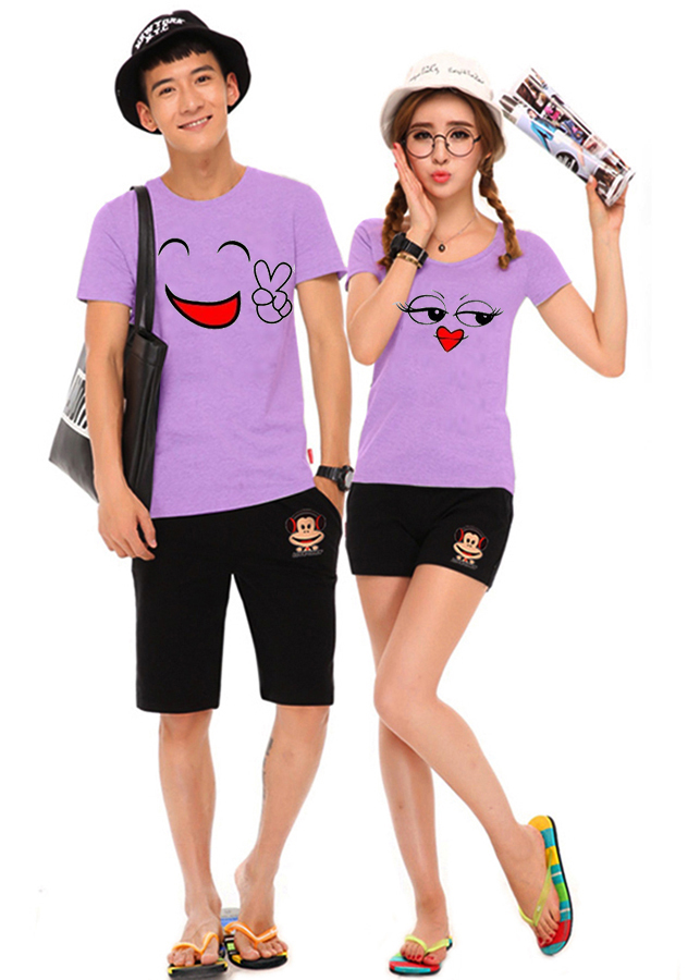 Bộ Áo Thun Đôi Nam Nữ Emotions Màu Tím