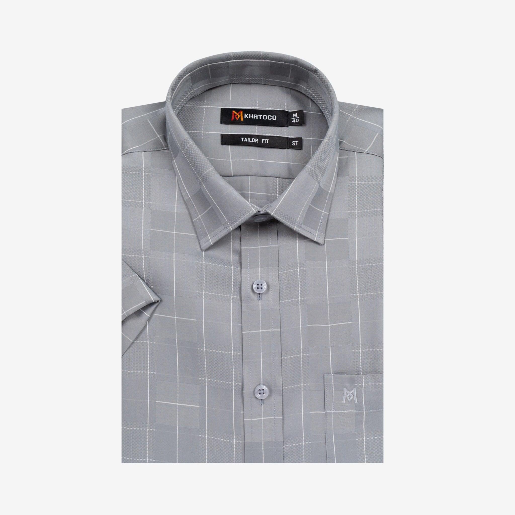 Áo sơ mi nam KHATOCO Tailor Fit ngắn tay A1MN538T2-CNCR760-2704-N