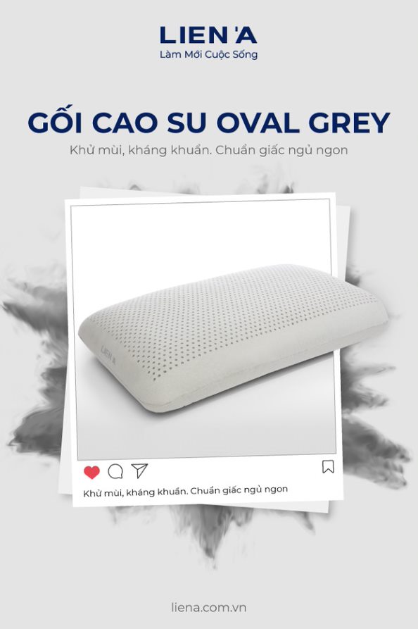 Gối Cao Su Liên Á Oval Grey kích thước 45x65x12cm