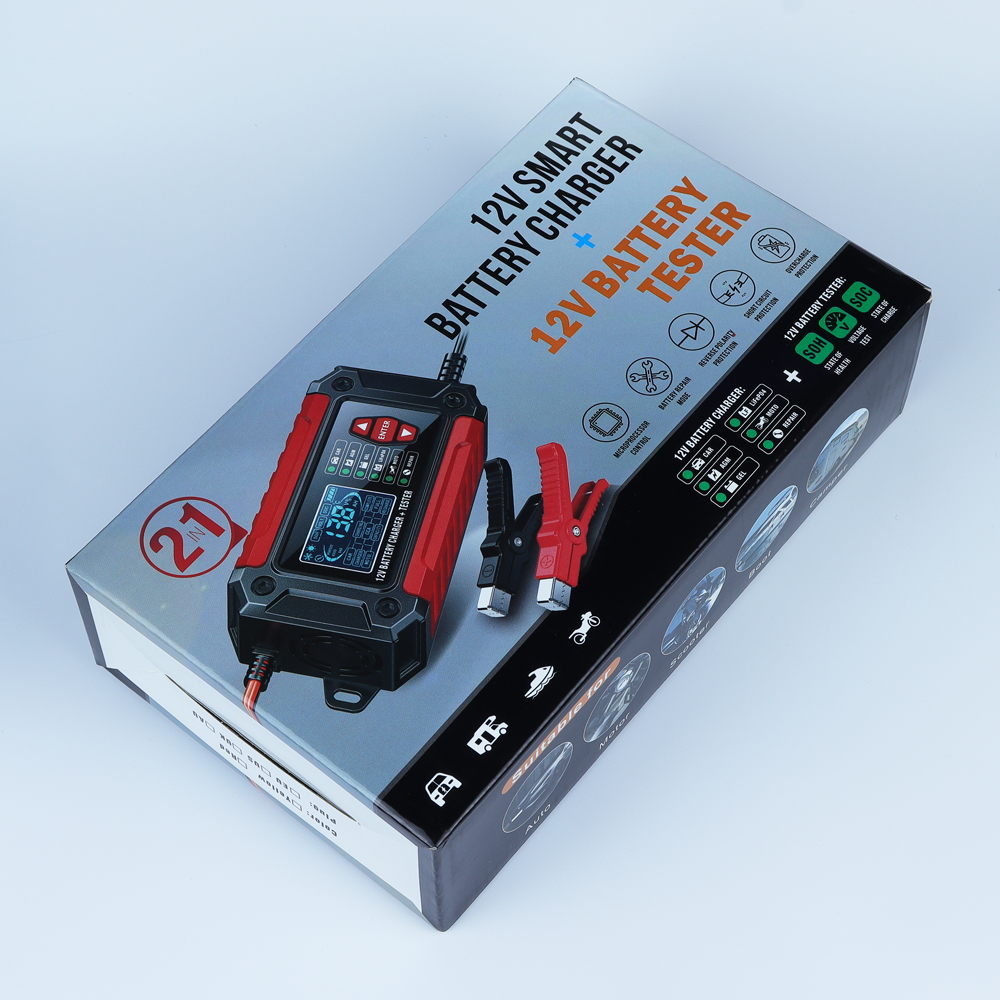 Bộ sạc và test bình ắc quy 12V 2 trong 1 FOXSUR FTC-1206 máy kiểm tra bình ắc quy