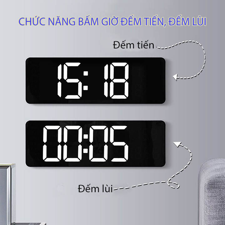 Đồng Hồ Báo Thức Điện Tử Treo Tường Led 3D Điều Khiển Tử Xa V3, Có Chức Năng Bấm Giờ Đếm Ngược, Đếm Tiến