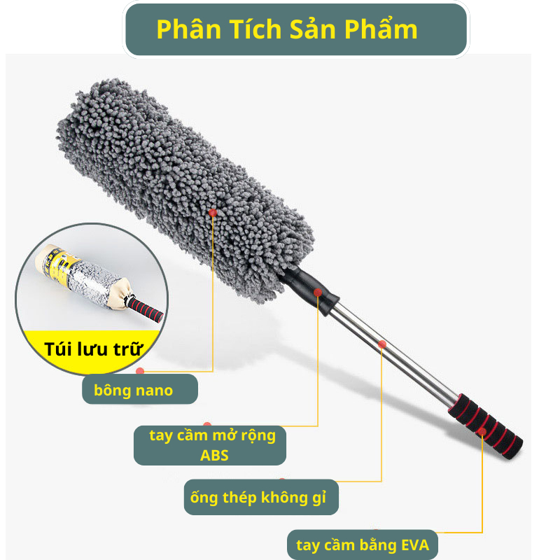 Chổi Rửa Xe Ô Tô Chổi Lau Xe Đa Năng Chính Hãng dododios Cán Có Thể Kéo Dài Sợi Microfiber Quang Dầu
