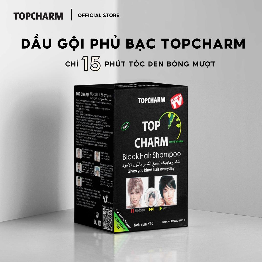 Dầu Gội Nhân Sâm Phủ Bạc Tóc Tại Nhà TOPCHARM - Phủ Bạc Đen Tóc, Gội Là Đen gói 25ml