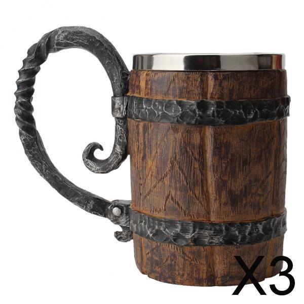 3xStainless Steel Mug Imitation Wood Cup Beer Coffee Cup Christmas Cup Bar