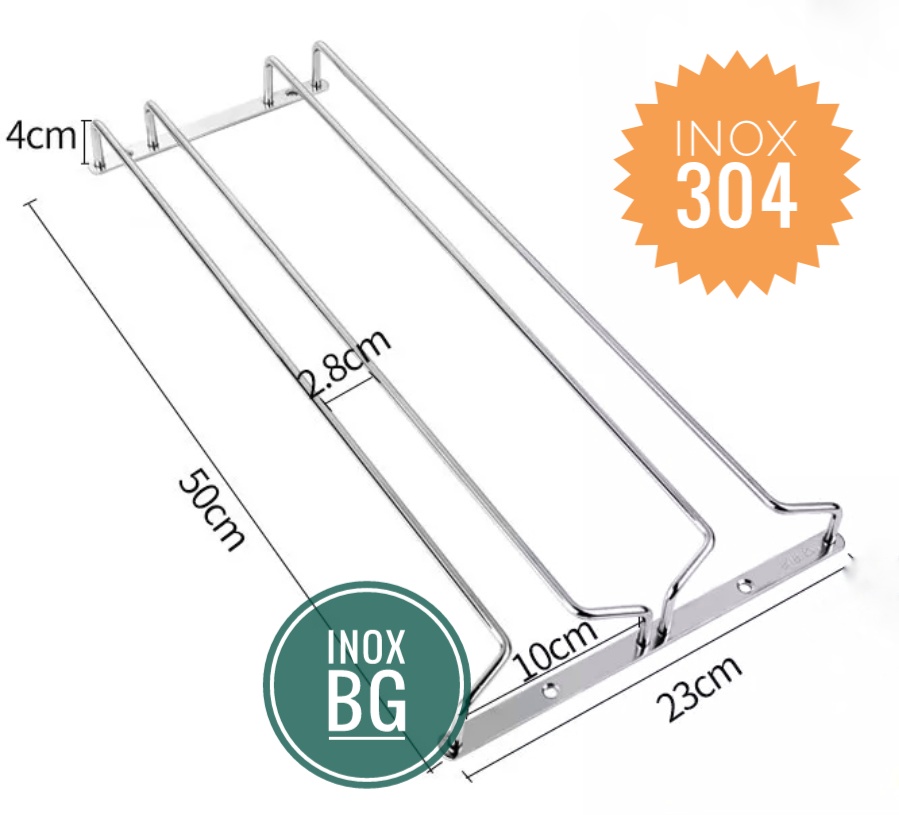 Giá treo ly, gài ly sâu 50cm chất liệu inox 304 bền bỉ với thời gian