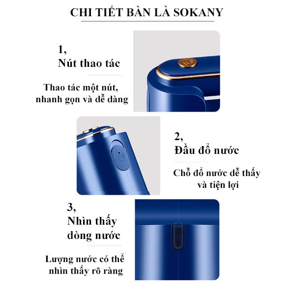 Bàn là hơi nước cầm tay mini SOKANY - SK3069B công suất 1200W ủi được cả khô cả hơi nước - Hàng chính hãng