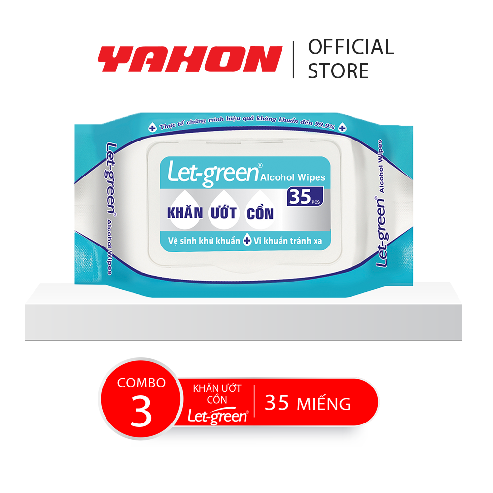 Combo 3 Bao Khăn Ướt Cồn LET-GREEN, 35 Miếng/Bao