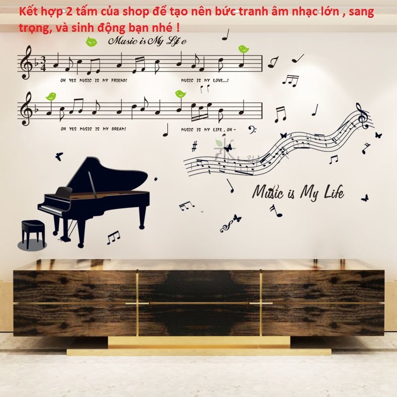 Decal dán tường piano âm nhạc trang trí sang trọng