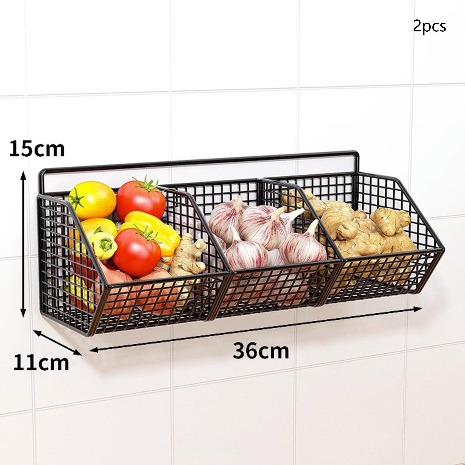 2x Minimalist Hanging Fruit Basket 3 Grids for Fruits Vegetables Snacks Home