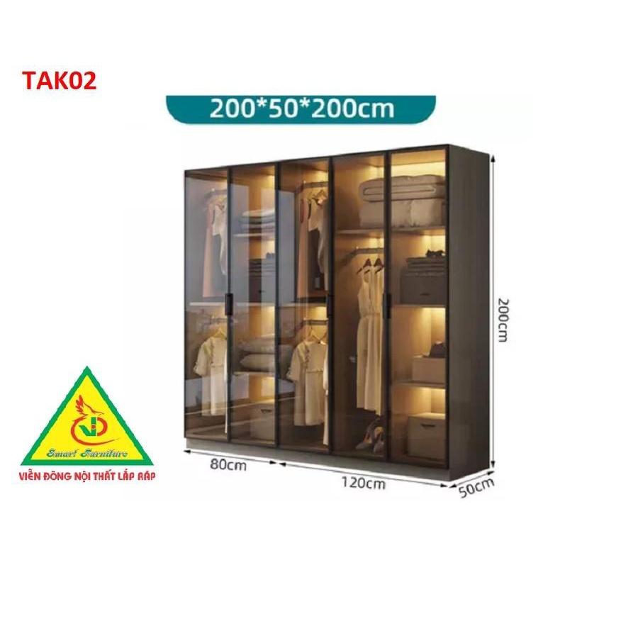 Tủ quần áo gỗ MDF cánh kính cường lực khung nhôm TAK03 - Nội thất lắp ráp Viendong Adv