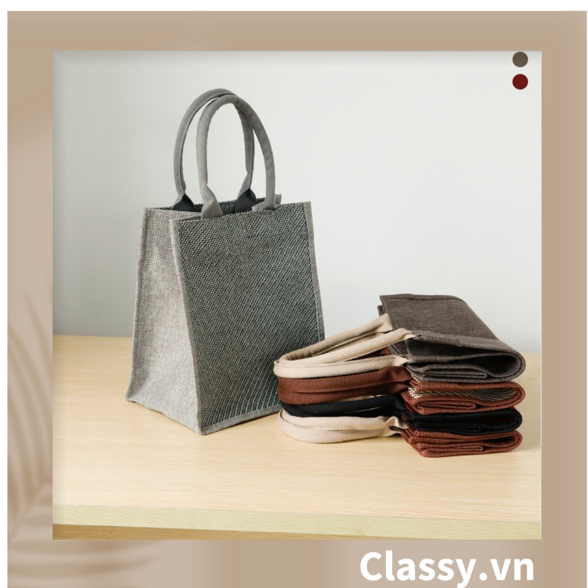 Túi Đay Trơn Retro hình trụ đứng, Kiểu dáng Vintage - Sản phẩm thân thiện với Môi trường T239