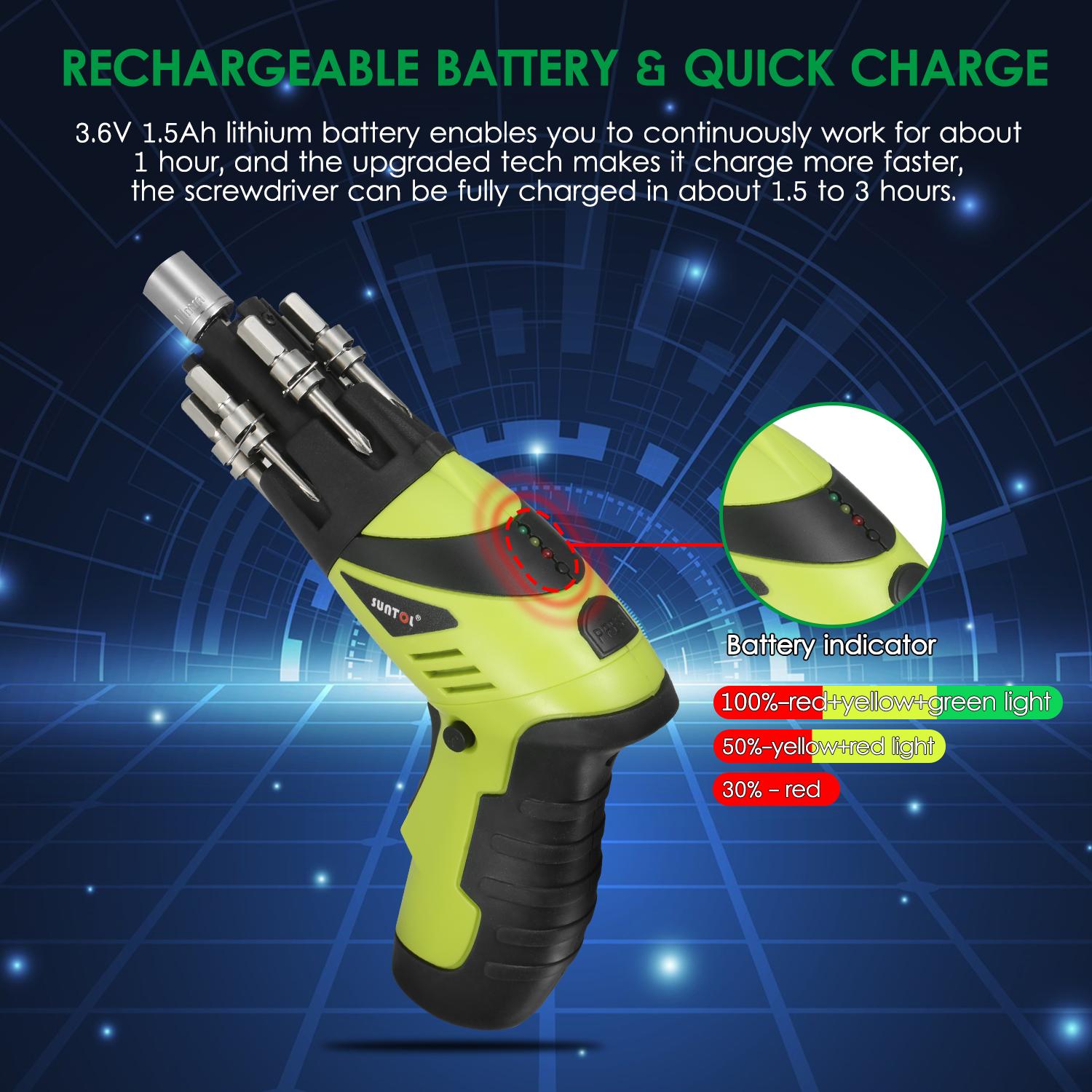 48-Piece 3.6V Rechargeable Cordless Screwdriver Kit 1/4 Inch Drive 6N.m Power Screwdriver Set with Extension Screwdriver