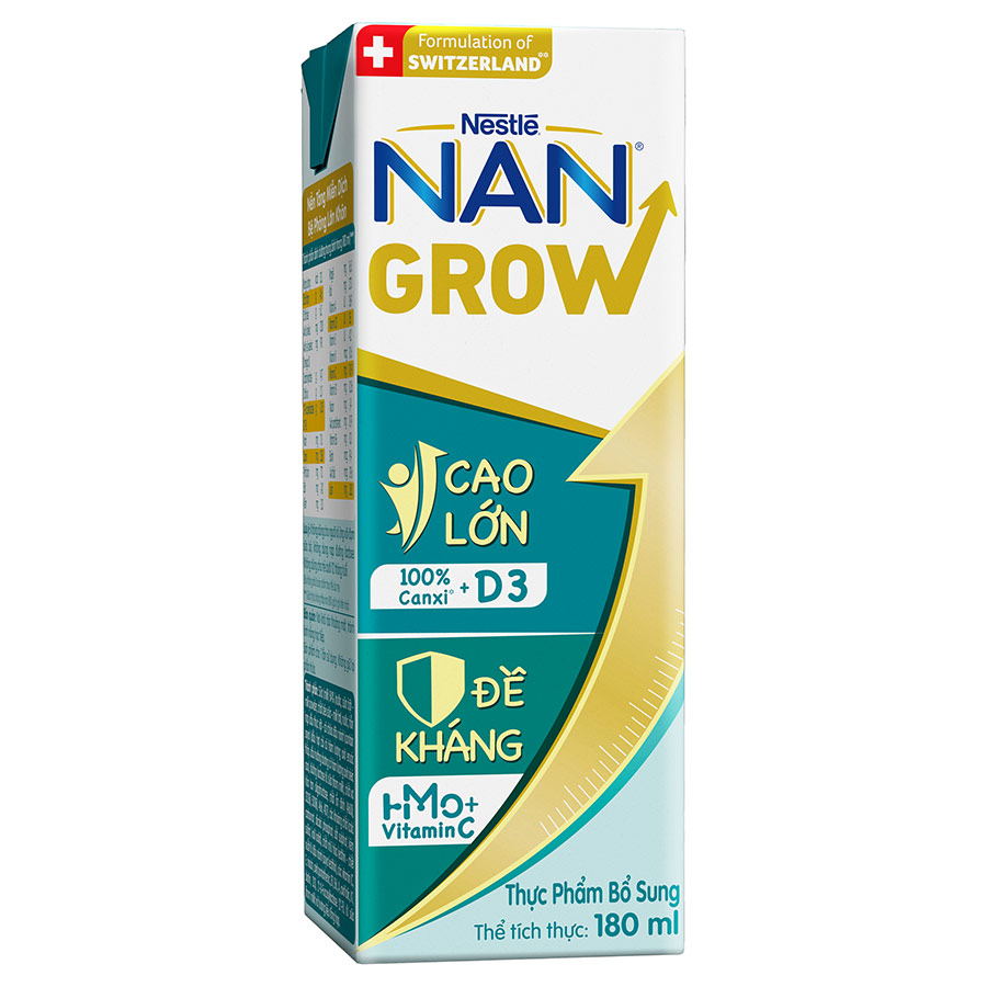 Thùng sữa bột pha sẵn Nestlé NANGROW 6(4x180ml) sữa mát công thức từ Thụy Sĩ với 100% Canxi giúp bé cao lớn vượt trội dành cho bé từ 1 tuổi