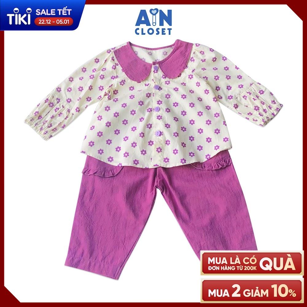 Bộ quần áo dài bé gái họa tiết Hoa Lưu ly tím cotton - AICDBGKUSGJX - AIN Closet