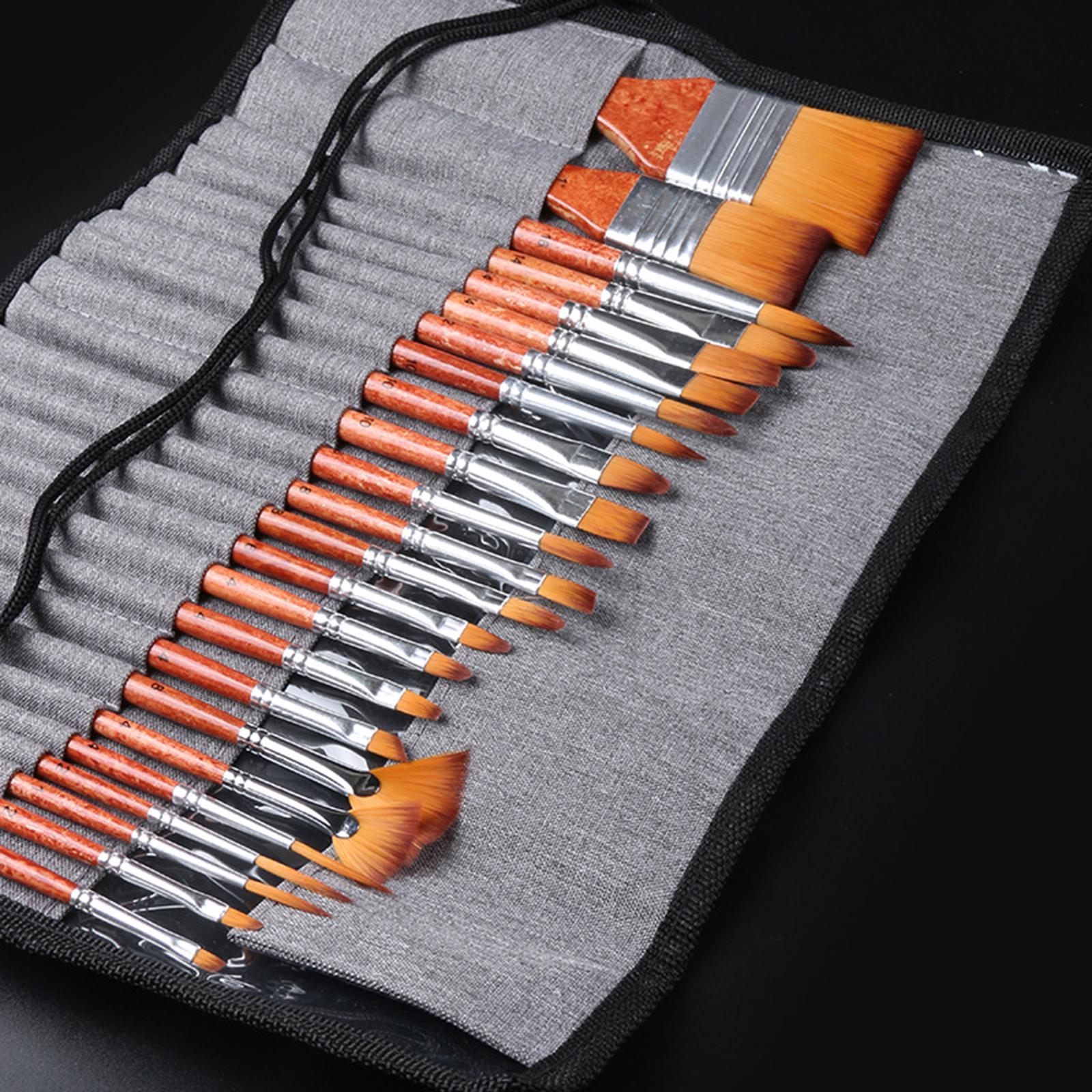 24Pcs Artist Paint Brushes, Wood Handle with Storage Case Paint Brush Pen Set Body Paint Tools Painting Brushes for Body Face Beginner Pros