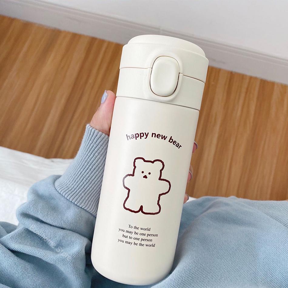 Mới Kawaii Đơn Giản Chịu Nhiệt Chai Dễ Thương Cho Trẻ Em Bình Giữ Nhiệt Chân Không Thép Không Gỉ Giữ Nhiệt Di Động Cách Nhiệt Bình Nước Có Nắp