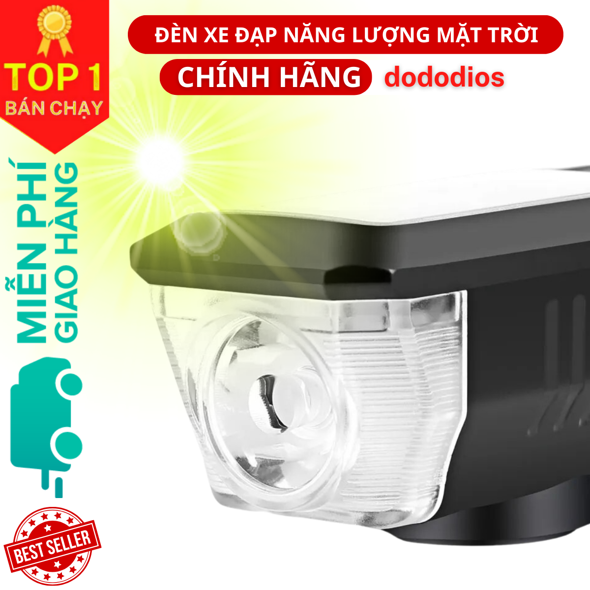 Đèn LED Xe Đạp Năng Lượng Mặt Trời Kèm Còi, Đèn Xe đạp Sạc bằng Năng Lượng Mặt Trời - USB Đèn Xe Đạp có Chuông Còi, Đèn Pin Xe Đạp chống nước có 3 chế độ sáng, sạc lại qua cổng USB, Chuông còi kêu to Phù Hợp Với Xe Đạp Leo Núi - Hàng Chính Hãng dododios