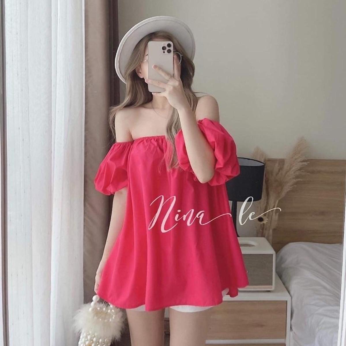 Áo bẹt vai mùa hè tay bí phồng xinh alohaboutique