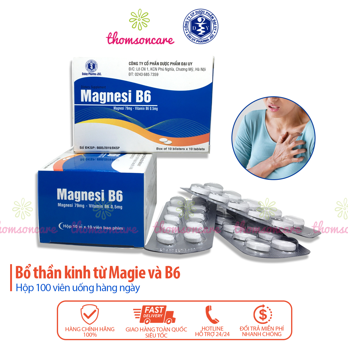 Bổ sung Magie B6 của dược Đại uy hộp 100 viên - giảm run chân run tay, hỗ trợ hệ thần kinh