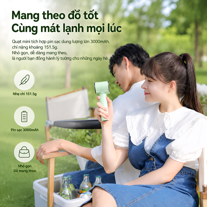 Quạt mini cầm tay USB thương hiệu Hà Lan cao cấp Philips ACR3242PPF serial 3000, 100 cấp độ gió, pin 3000mAH - Hàng nhập khẩu