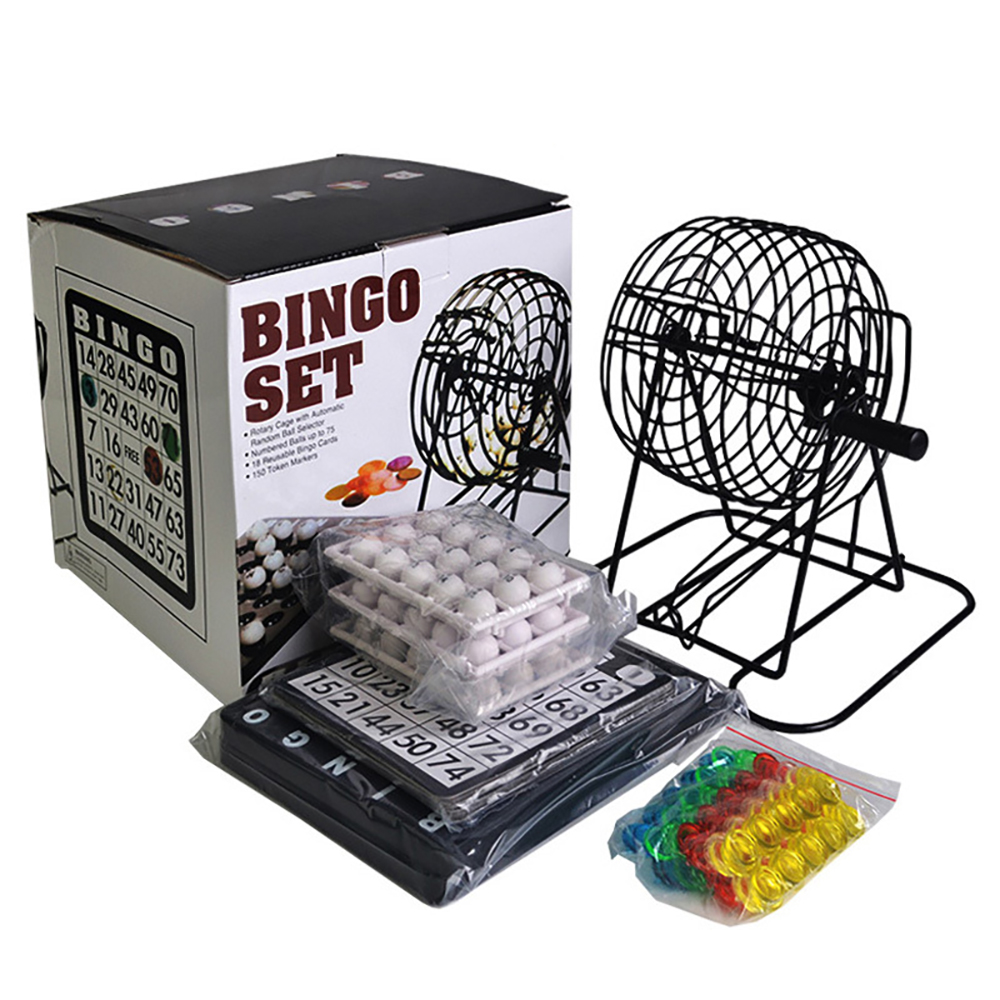 Bộ Đồ Chơi Lô Tô Bingo 75 Số Lồng Sắt Xịn - Lồng Quay Loto Xổ Số