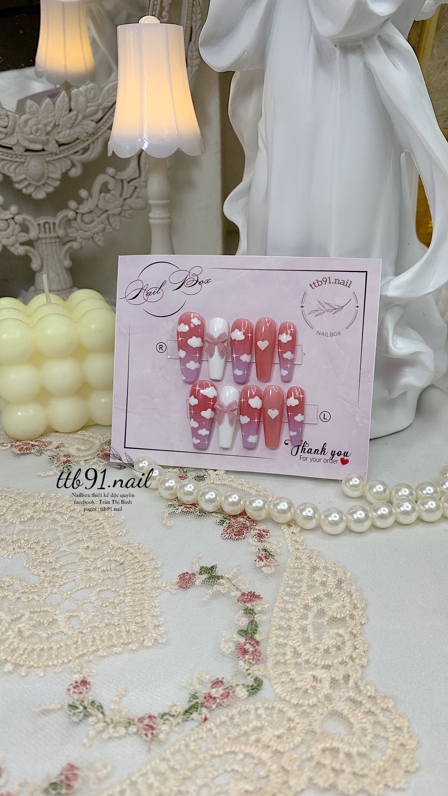 Móng tay giả , nail box vẽ đám mây siêu xinh