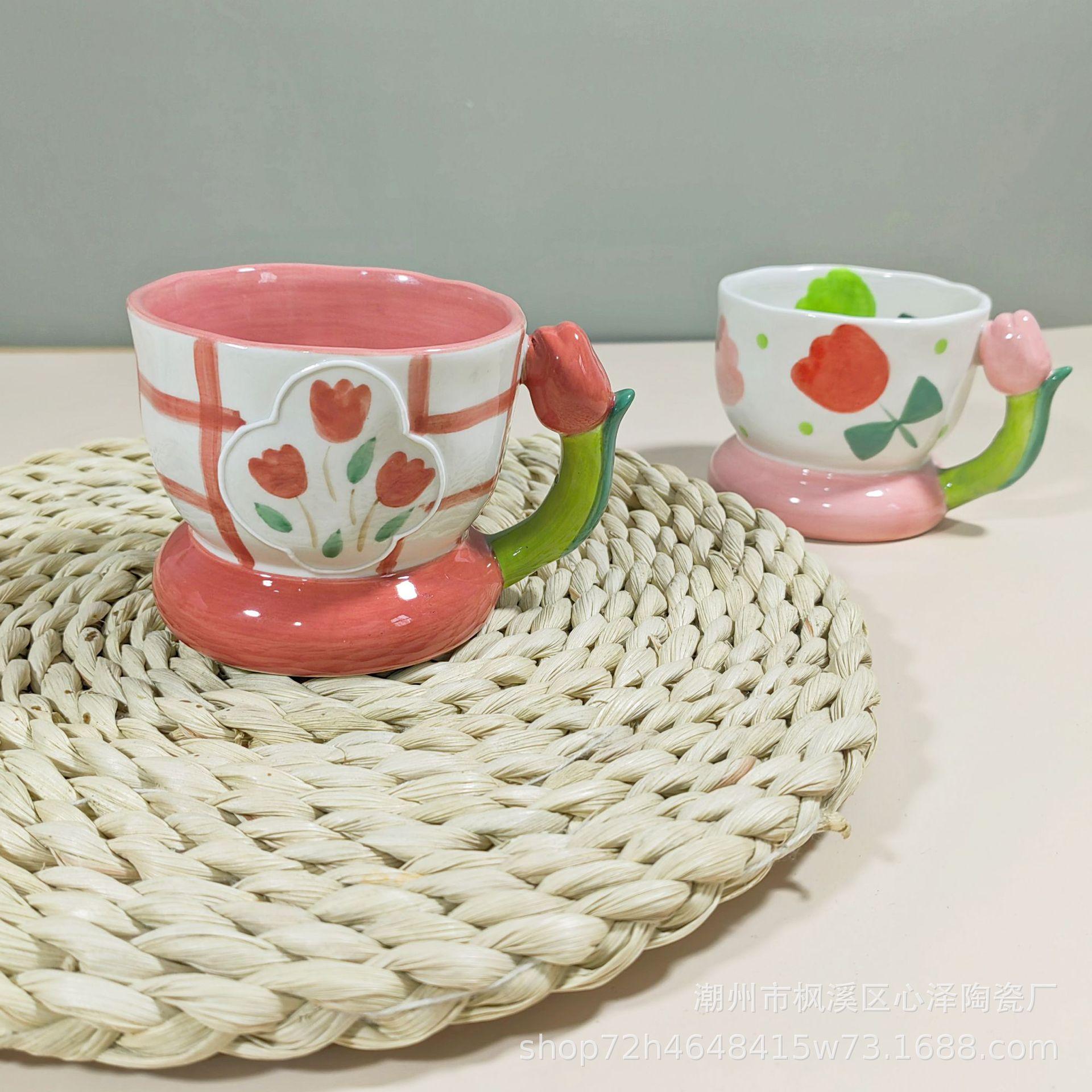 Thuận lợi nhất sáng tạo nhiệt độ cao vẽ tay hoa tulip ba chiều cốc gốm cốc cốc cà phê màu tráng men văn phòng nhà