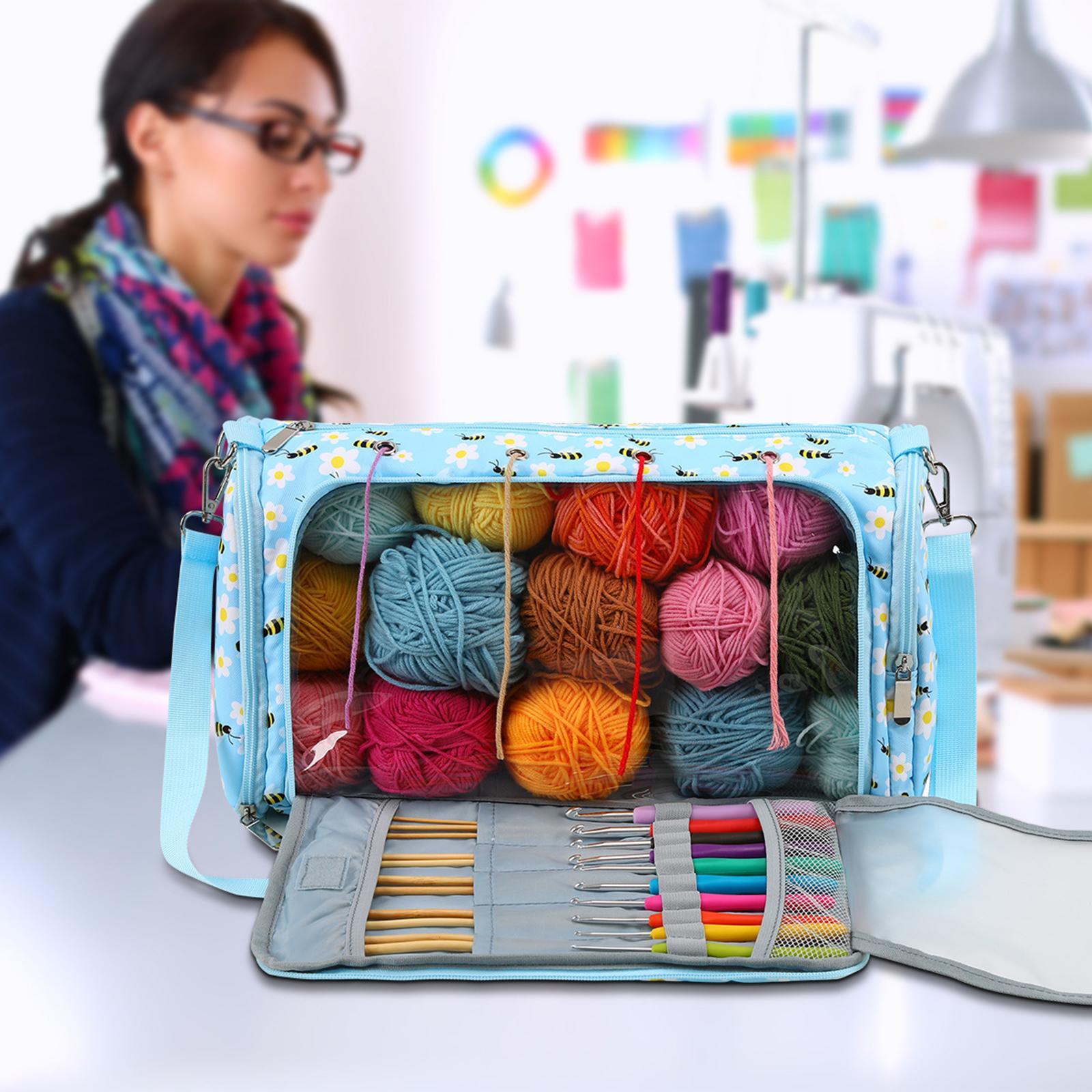 Yarn Case Knitting Tote Knitting Bag Zippered Lightweight Large Capacity Small Carrying Case Travel Multipockets Organizer Storage Tote