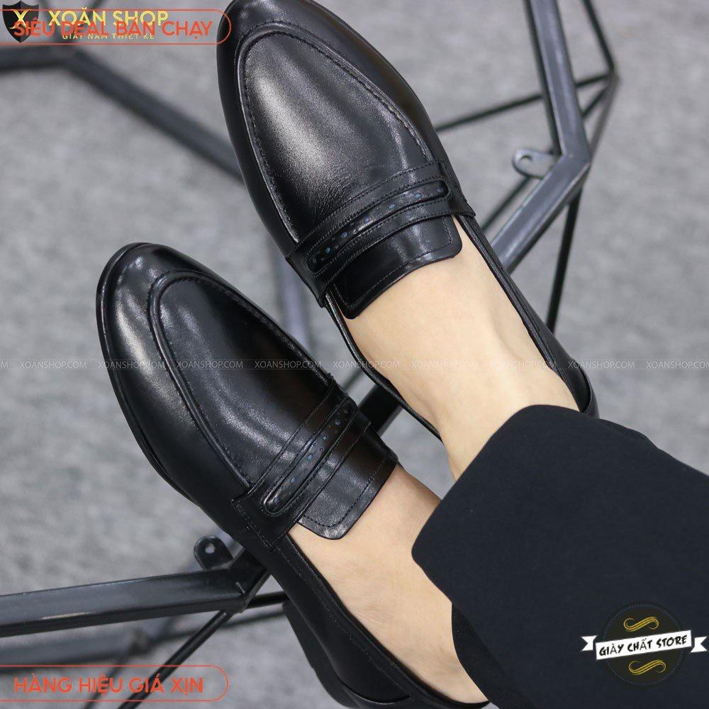 FREESHIP - GIÀY LƯỜI NAM DA Pu 100%,  ĐAI CHẤM, ĐẾ CAO SU ĐÚC KHÂU CHẮC CHẮN - MÃ X084 ĐEN
