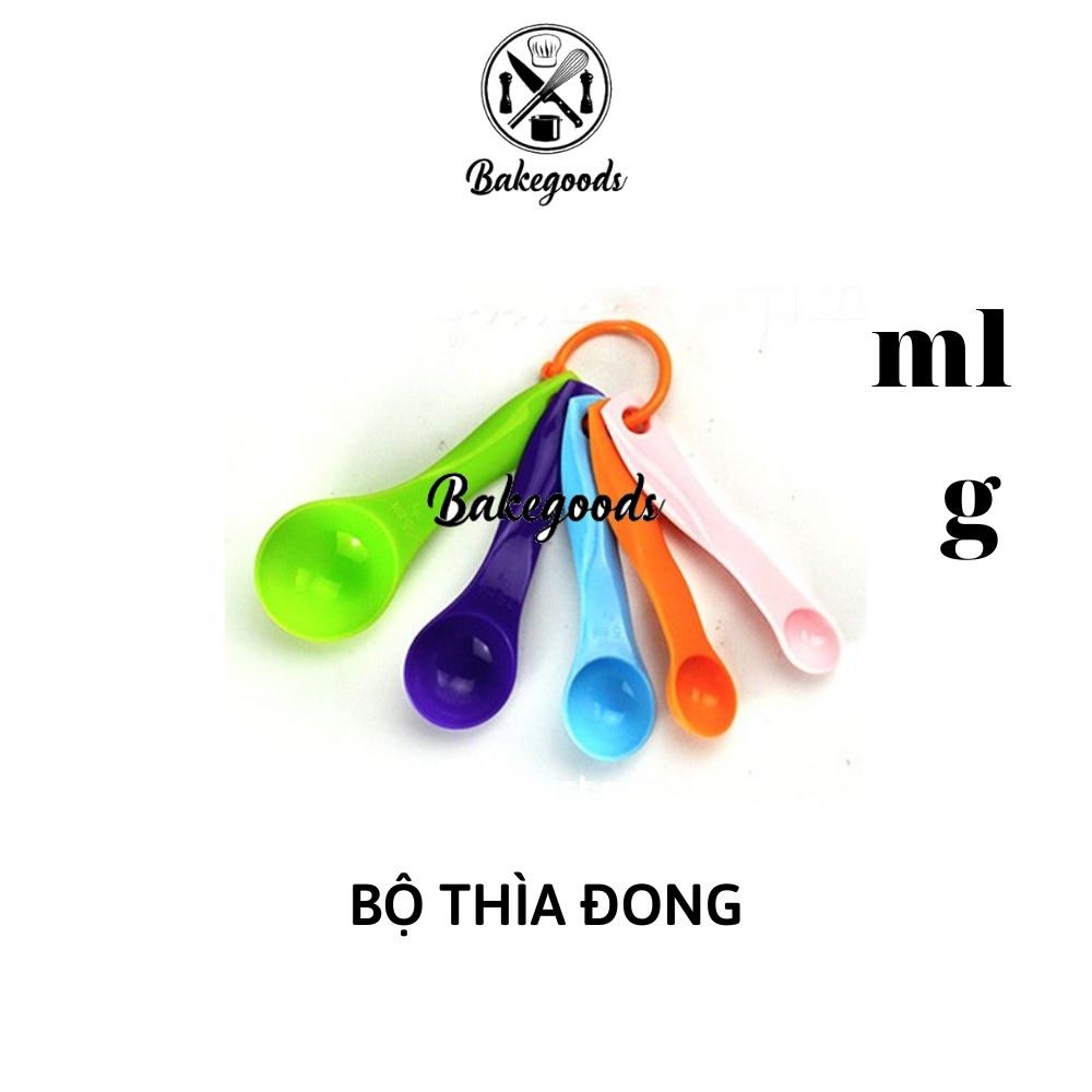 Bộ 5 thìa đong, muỗng đong định lượng bằng nhựa nhiều màu